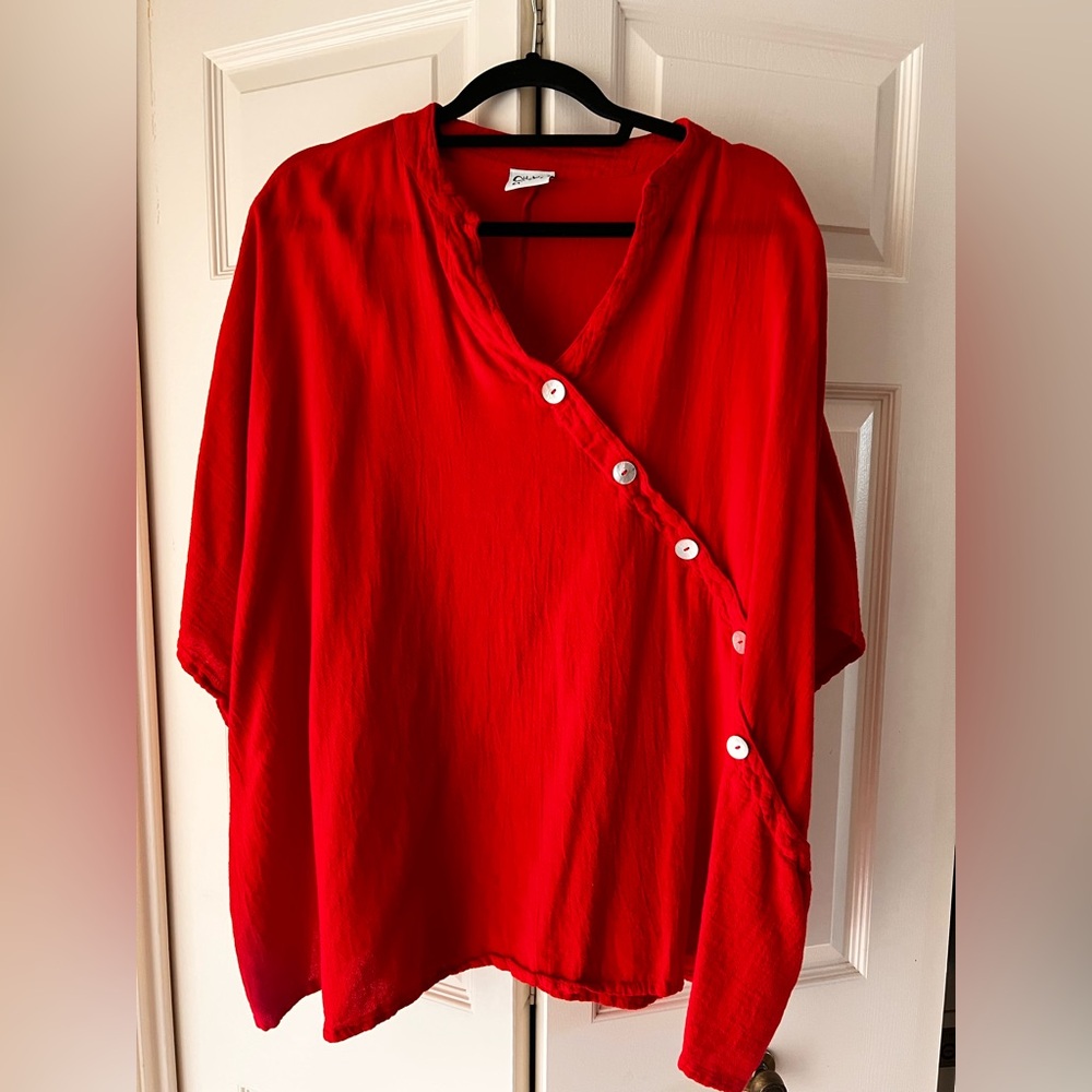 Red Women's Button Blouse